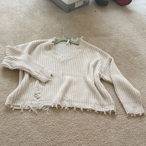 Women's Distressed Boutique Cream Sweater - Size M/L (runs on the larger side)